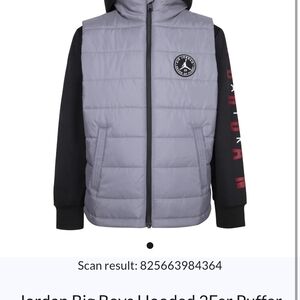 Jordan Kids Hooded Puffer Jacket - Gray and Black